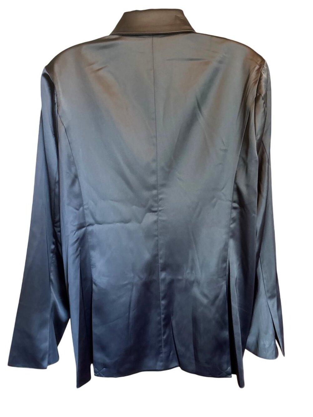 Democracy Midnight Blue Satin Blazer Jacket Size L Stretch Modern Chic Timeless - Picture 3 of 9